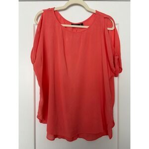 Coral Pink Cold Shoulder Tie Sleeve Rayon Blouse Ethereal Romantic Indie Top L
